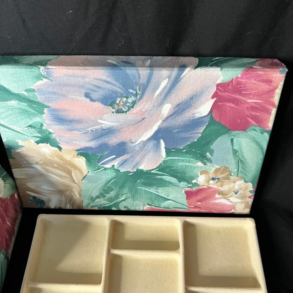 Vintage Floral Fabric Covered Jewelry Box \ Cottagecore Grandma